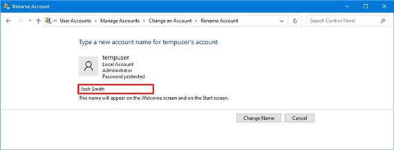 如何在ghost win10上使用控制面板更改帐户名称-图示4