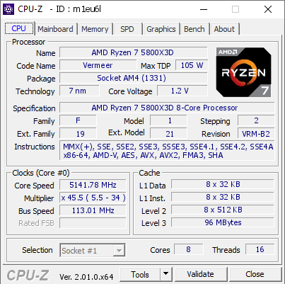 AMD Ryzen 7 5800X3D 超频达到5141.78 MHz-图示1