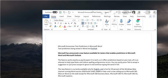 微软正在为 Mac 用户带来 Word 文本预测_该功能应在 9 月上线-图示1