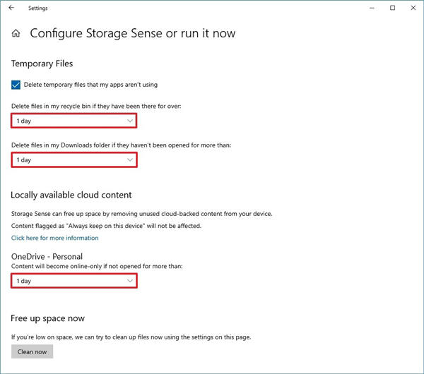 win10专业版中使用 Storage Sense 删除不必要的文件方法-图示2